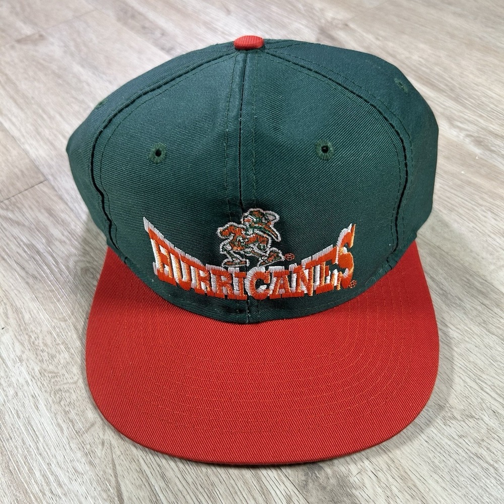 VTG Miami Hurricanes Snapback Hat College Collegiate Green Orange Cap‎